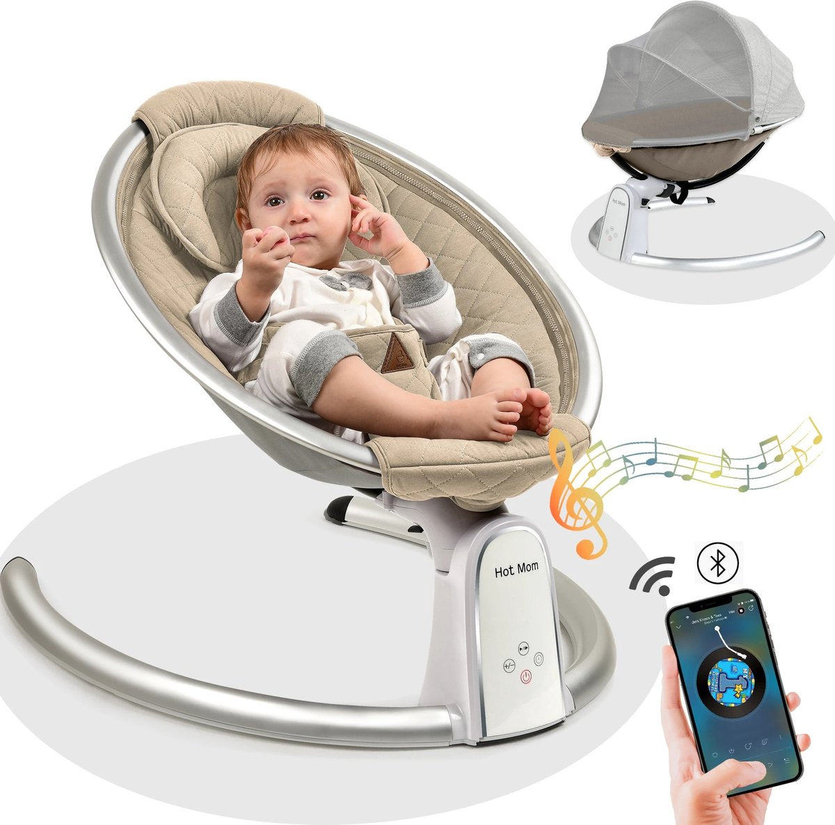 Verkoop Nederland® - Automatic Baby Swing - Electric Baby Cradle - Remote Control Bouncer - Five modes - Play music via Bluetooth - timer - Stylish - 0-1 years