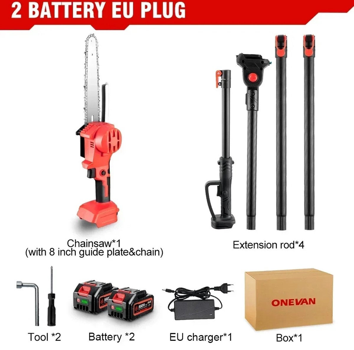 Eszenzics™ Krachtige Telescopische Kettingzaag - Incl. 2x Accu 18V - 4500W - Borstelloos - Verstelbare zaaghoek - Tot 30 cm doorsnee - Snoeien - Zagen