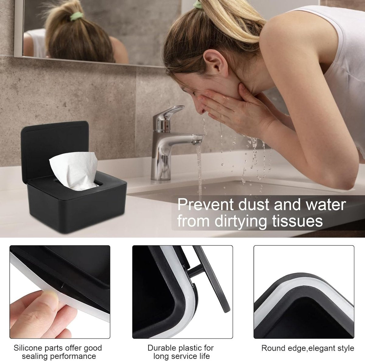 Babydoekjesdoos zwart, zakjes voor vochtige doekjes, plastic servetdoosje, tissue opbergdoosje, doos voor nat toiletpapier met deksel, plastic natte doekjesdispenser voor thuiskantoor