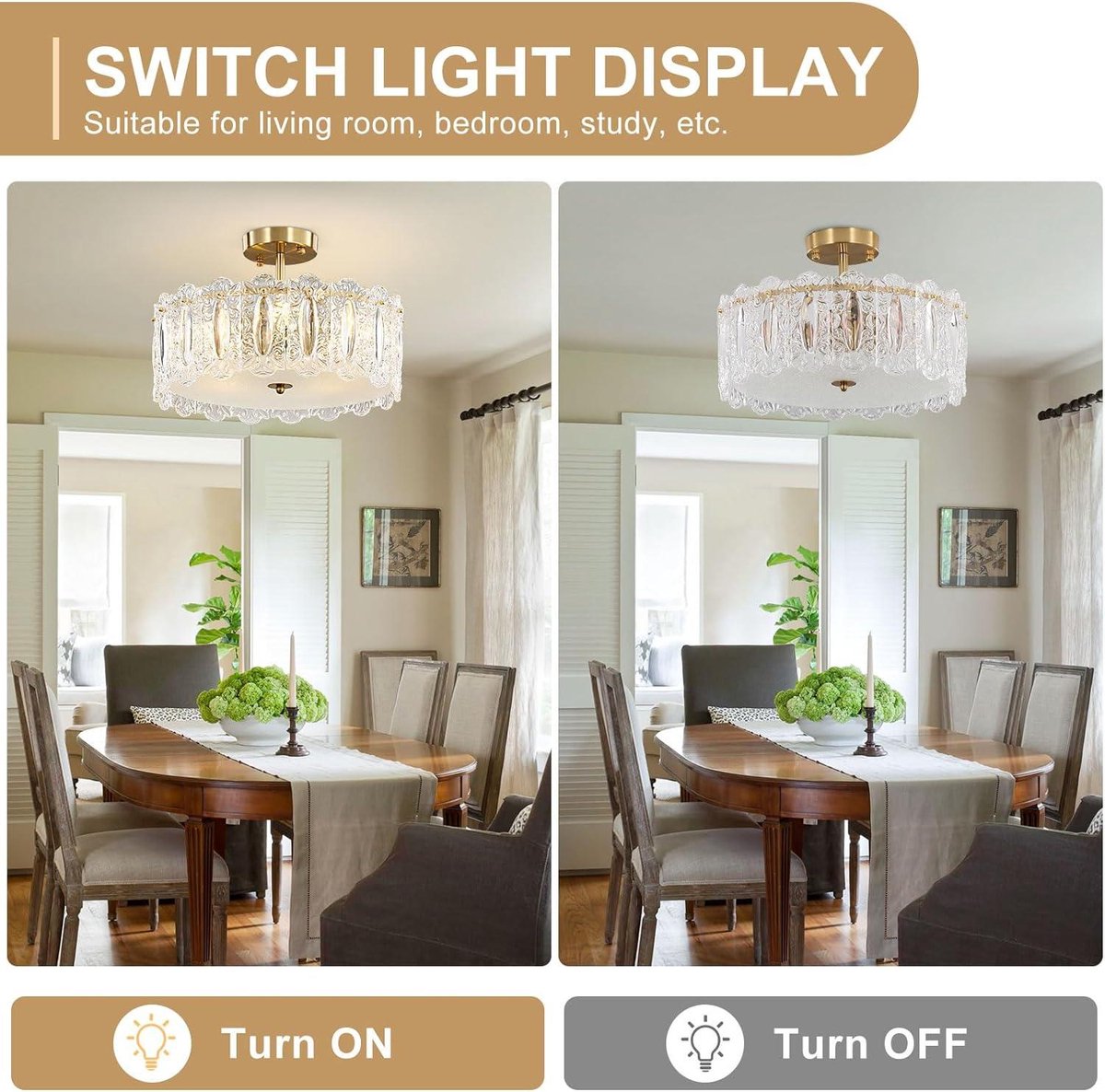 Modern Crystal Chandelier - 40 cm - Gold - Semi-Flush Mount Ceiling Light - LED Lamp - Elegant Design - Living Room Dining Room - Bedroom Restaurant - E14 x 5