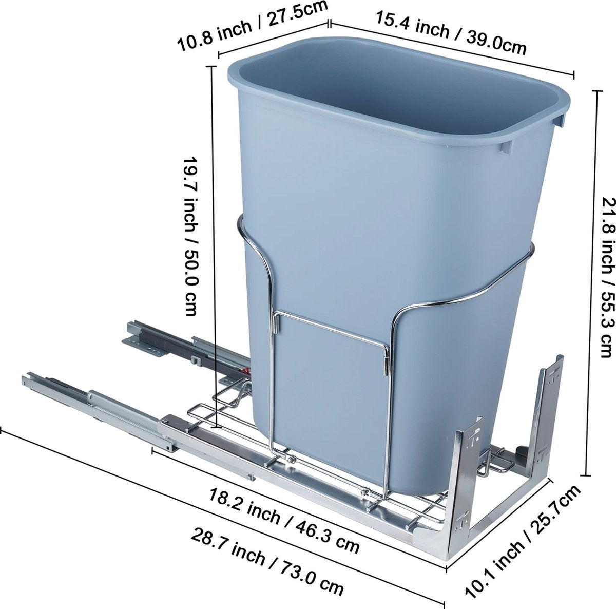 Mygroot - Uitschuifbare prullenbak - Onderbouw afvalemmer met push-handgreep - 16 kg draagvermogen - Zware afvalrecycling prullenbak voor keukenkast - Onder spoelbak.