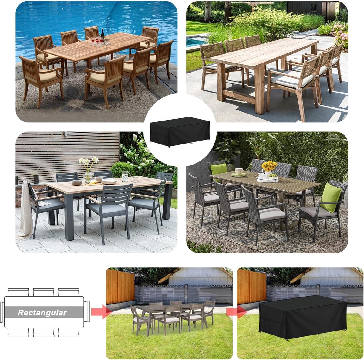 Tuinmeubelhoezen, 220 x 90 x 80 cm, afdekzeil voor loungesofa, tuintafel, waterdicht, beschermhoes voor tuinmeubelen, afdekhoezen voor lounge- en rotanmeubels