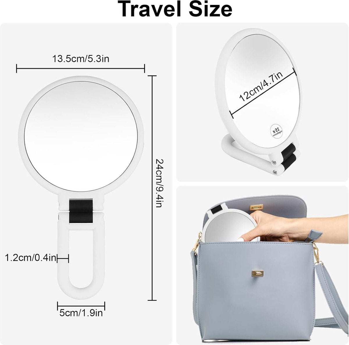 Make-up Spiegel Handheld Opvouwbaar Reisspiegel voor Vrouwen en Mannen - 15X Vergrotende Spiegel Dubbelzijdig