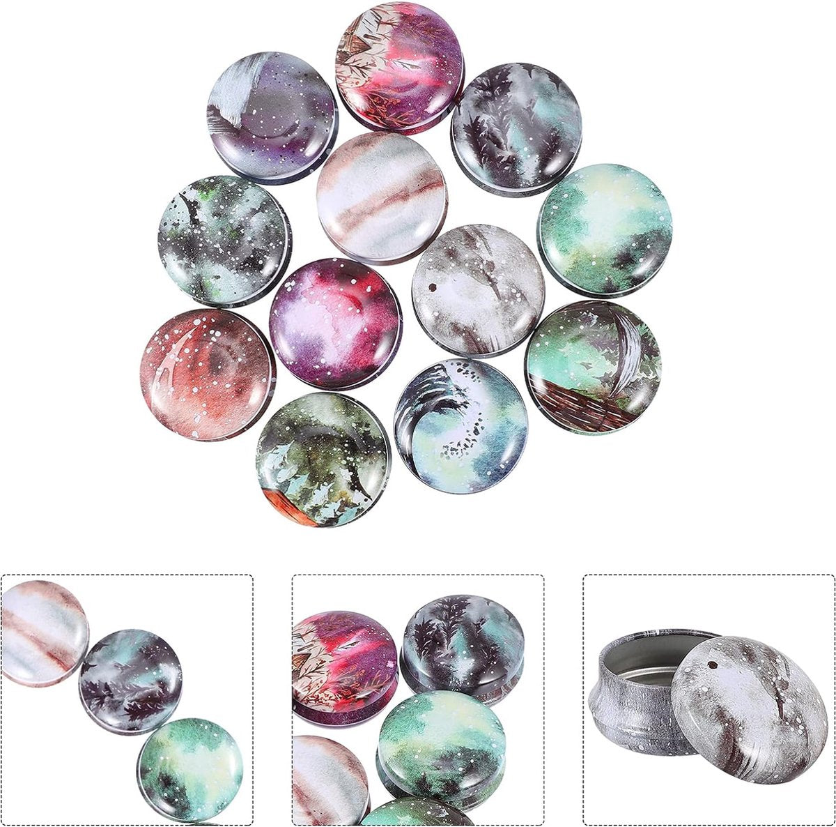 12 stuks metalen blikken, kaarsenblikken, gebaksdozen, koekjesdoos, kaarsglazen met deksel, mini-theedoos voor snoep, kaarsen, doe-het-zelf sieraden, voorraaddoos, feestgunst