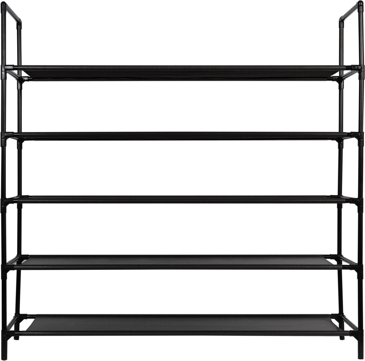 Life's Green Verplaatsbare Schoenenkast met 5 niveaus – D27.5 x B99 x H94 cm – voor 20 paar schoenen – stalen frame met stevige stoffen planken – Handdoekenrek - Ruimtebesparende Schoenenkast - Zwart