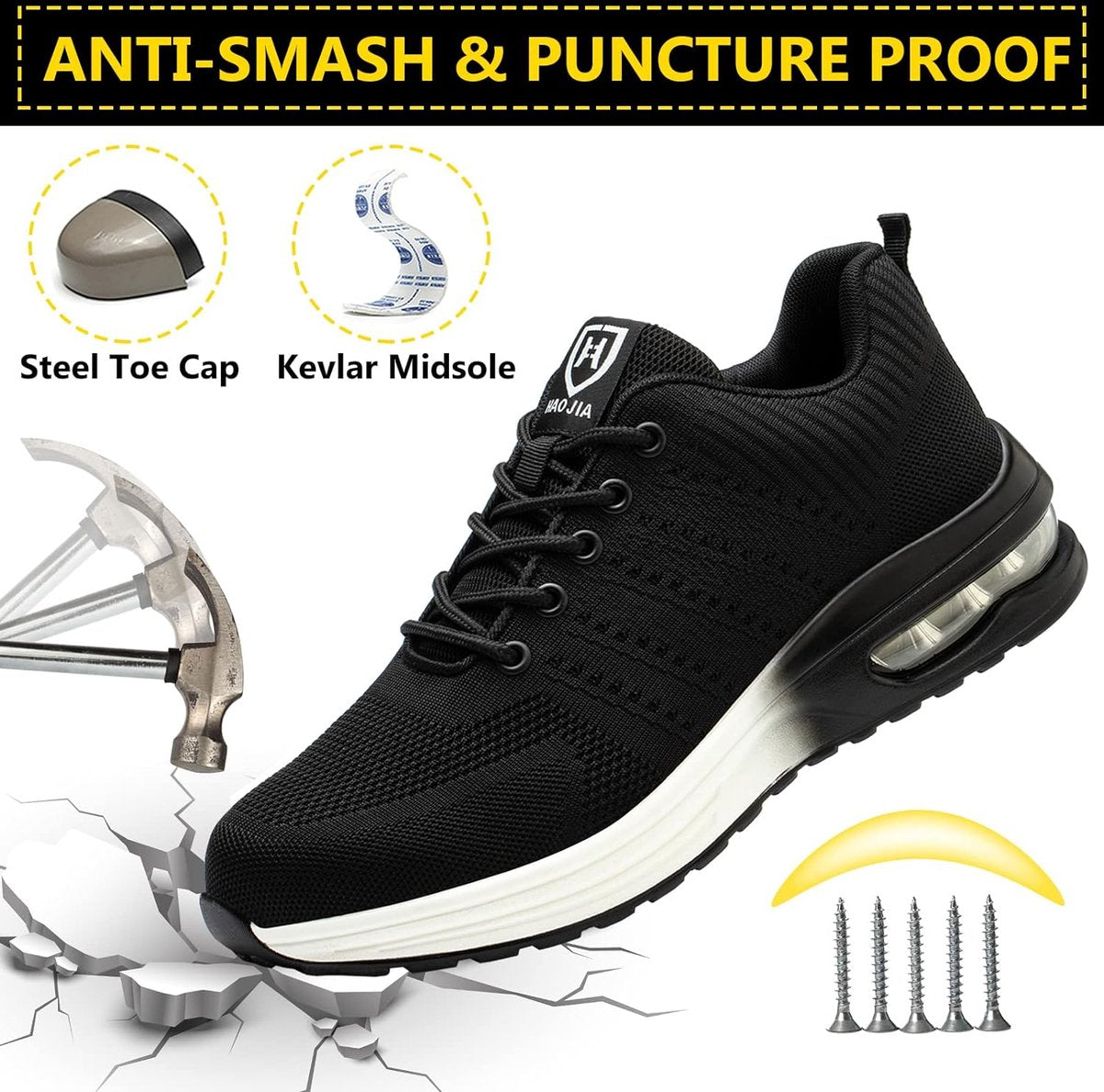 Men's Steel Toe Shoes Women's Lightweight Comfortable Work Shoes Indestructible Non-slip Air Cushion Safety Shoes, Safety Shoes, Sports Shoes