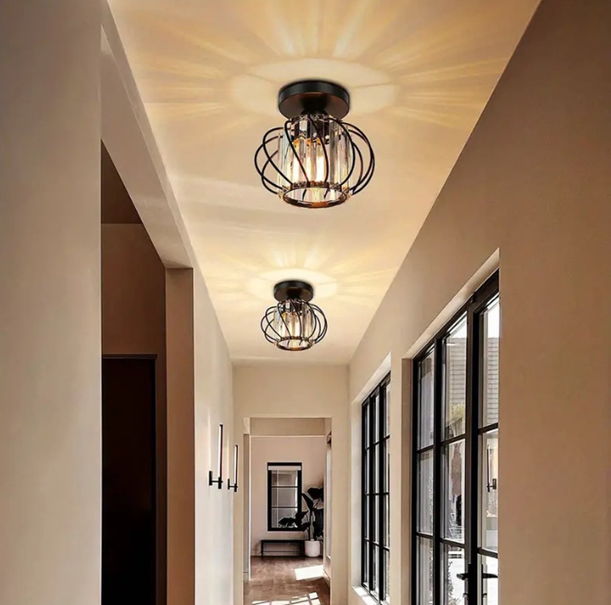 Modern Crystal Ceiling Lamp - LED Round Crystal - Chandelier - Black - Aisle or Hallway Lamp - Crystal Led Lamp - Ceiling Light