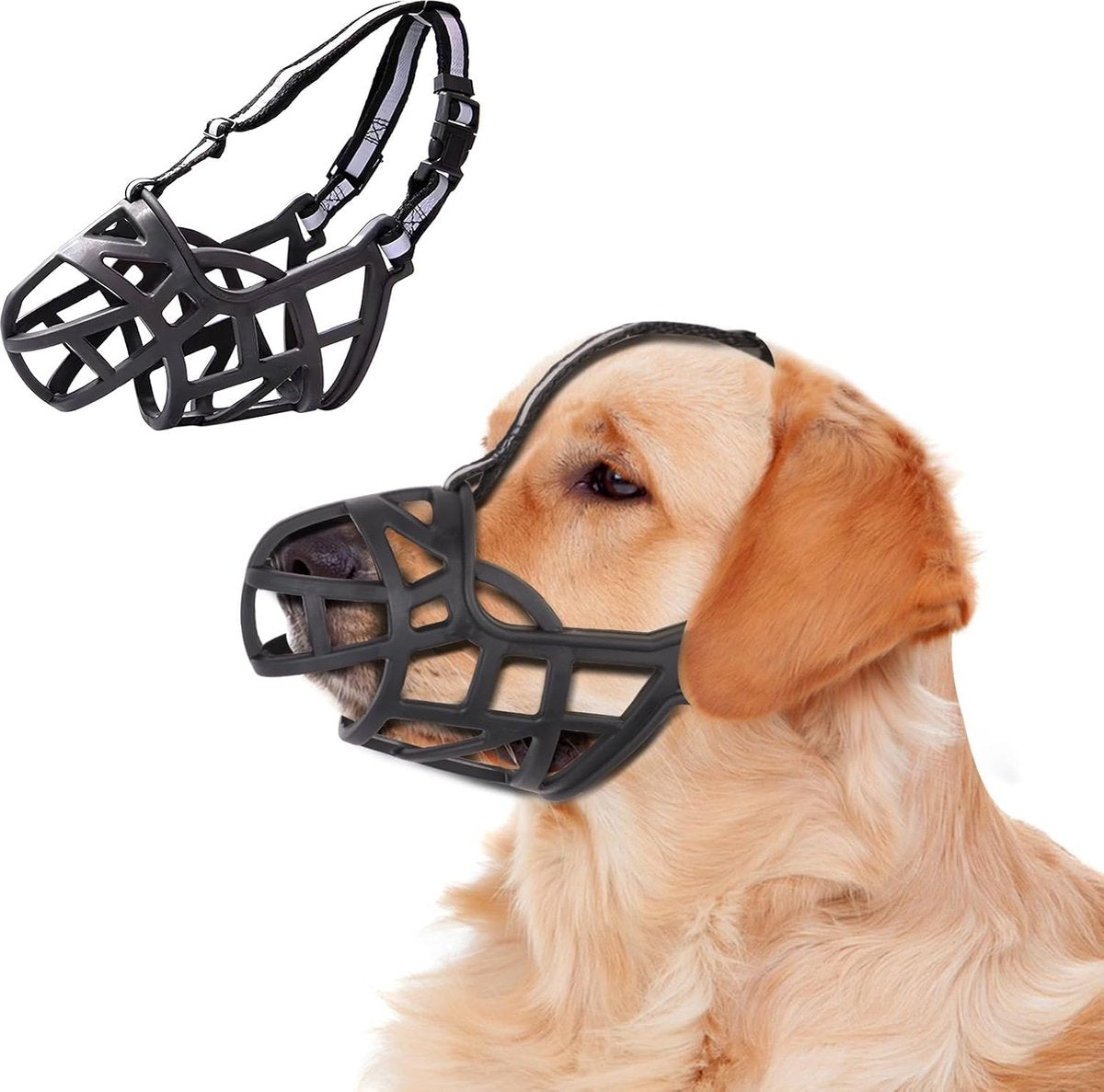 Dog Muzzle, Soft Silicone Basket Muzzles, Adjustable Muzzle, Reflective, Prevents Barking Biting and Chewing (L)