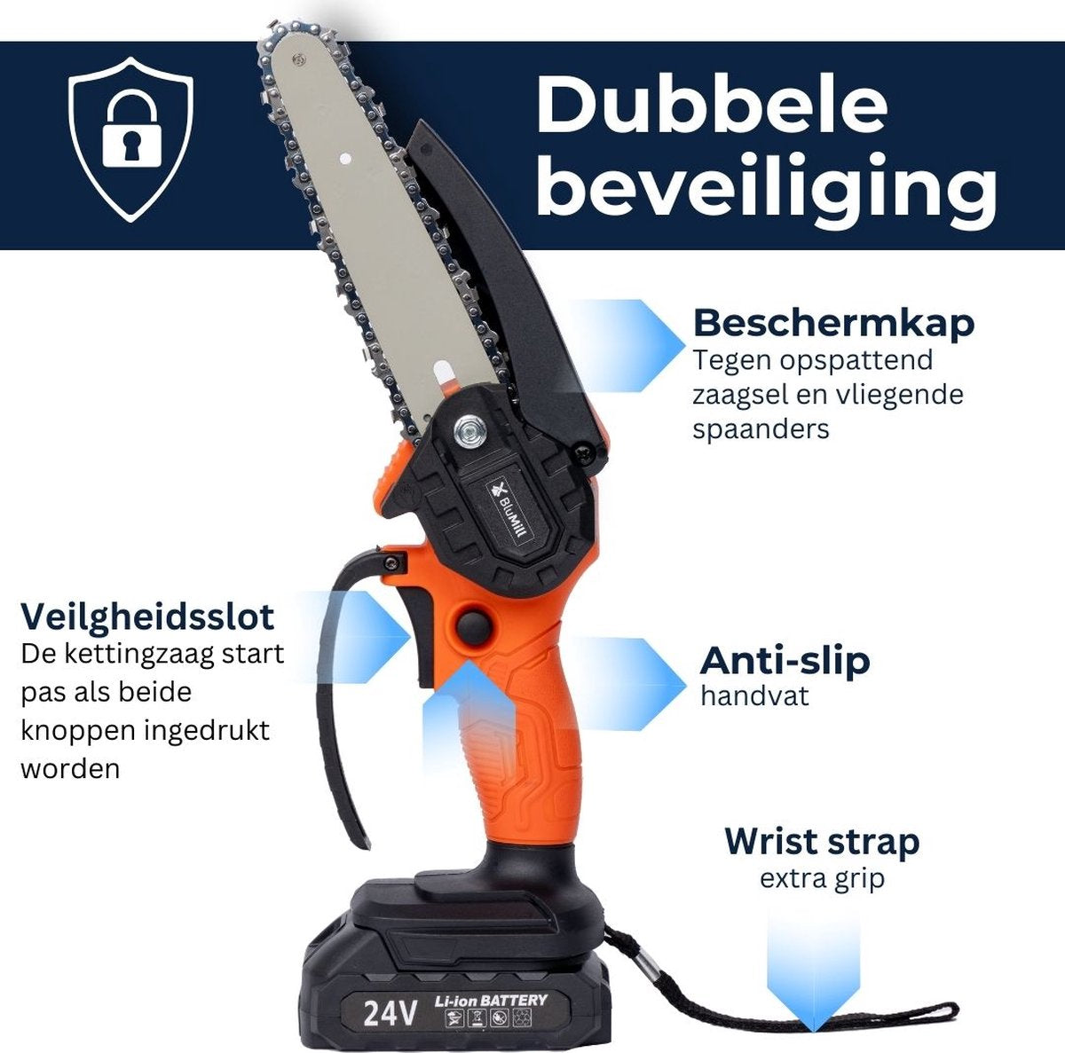 Mini Kettingzaag - Inclusief 2 Accu's - Snoeizaag - Takkenzaag - Met Opbergkoffer - Inclusief Accessoires