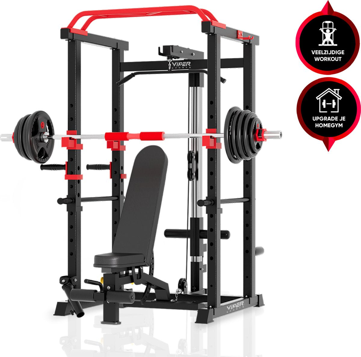 Viper Sports Extreme Power Station - Multifunctional Training Rack - W110.5xL125.5xH206 cm - Power Tower - Strength Training Equipment - Non-slip Handles - Squat Rack - Black/Red