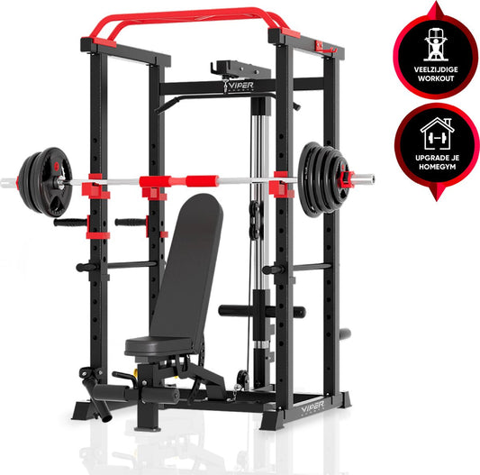 Viper Sports Extreme Power Station - Multifunctional Training Rack - W110.5xL125.5xH206 cm - Power Tower - Strength Training Equipment - Non-slip Handles - Squat Rack - Black/Red