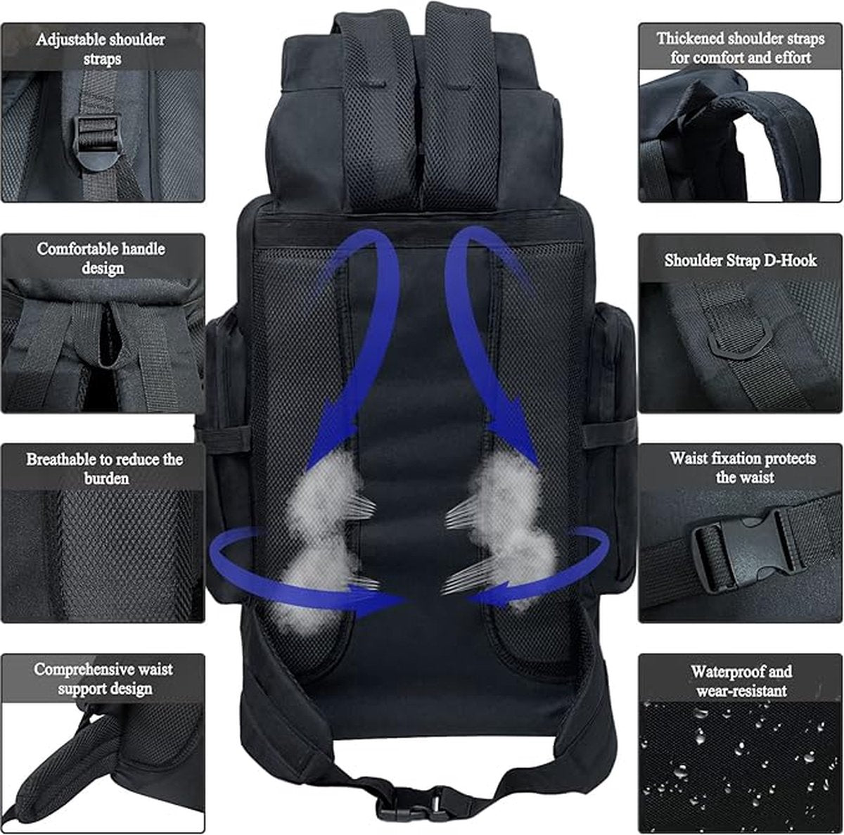 80L 100 liter camping-trekkingrugzak, grote rugzak heren, waterdichte rugzak voor heren dames