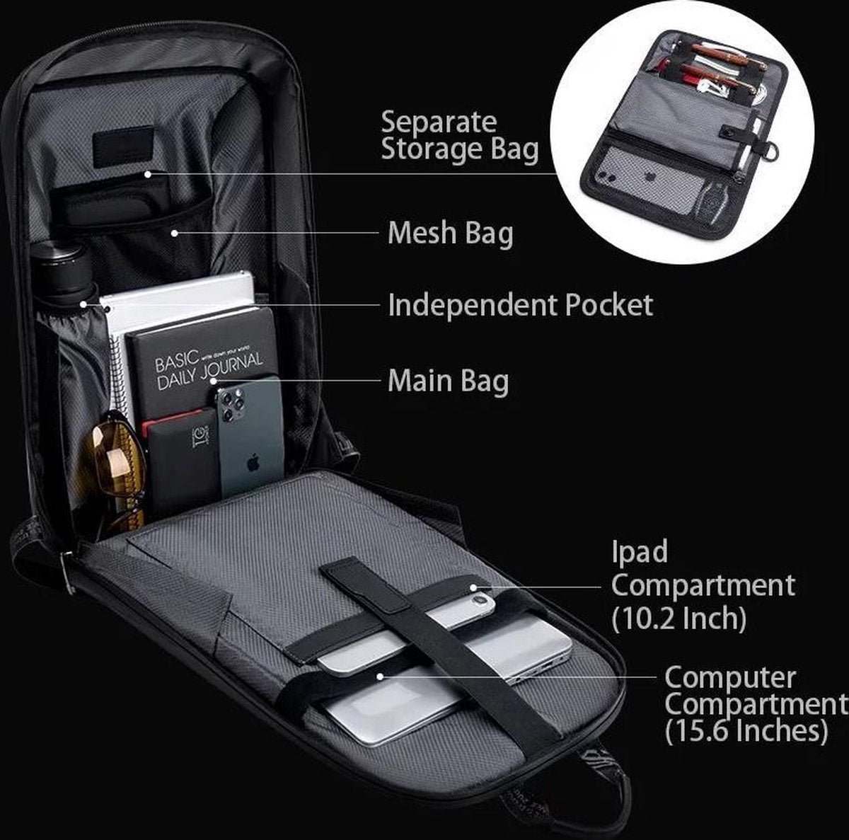Arctic Hunter Backpack Men and Women - 15.6 Inch Laptop Backpack - School Bag - Motorcycle Backpack - Hardcase - Water-resistant