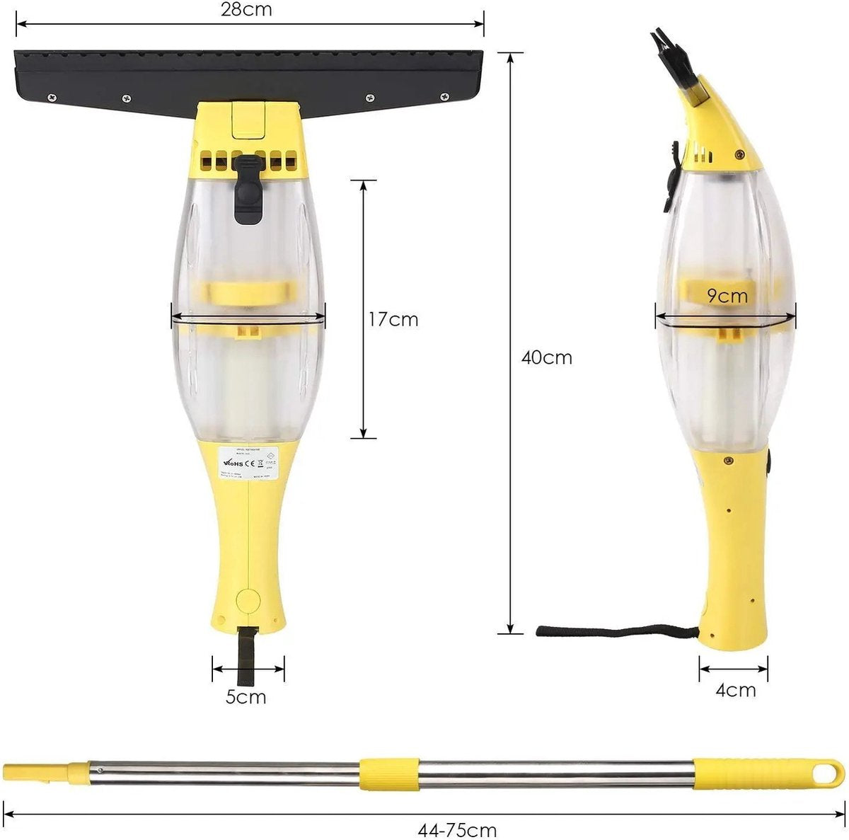 Nique Ruitenreiniger - Telescopische Ramenwasser - Ramenwisser - Ramenwasser met steel - Elektrische ruitenreiniger - Met spuitfles - 28 cm mes - Geschikt voor tafel, tegels, spiegels en glas - Geel