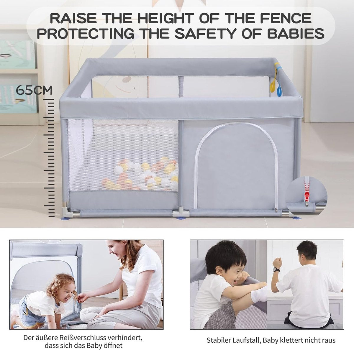 Babybox, Box voor Baby's, Boxen voor Baby's, Grote Box voor Peuters, Recreatieruimte, Stevige Veilige Babybox, Box voor Baby's (120x120cm, Grijs)