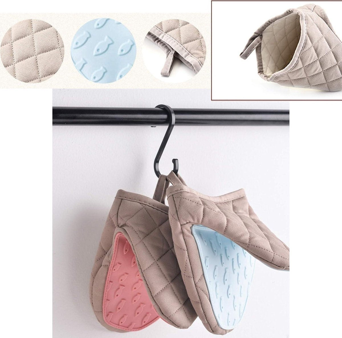 Mini-ovenwanten - Hittebestendige Antislip Siliconen Katoenen Wanten - 2 Stuks met Ophanglus - Magnetron- en Ovenbestendig - Ideaal voor Koken en Bakken