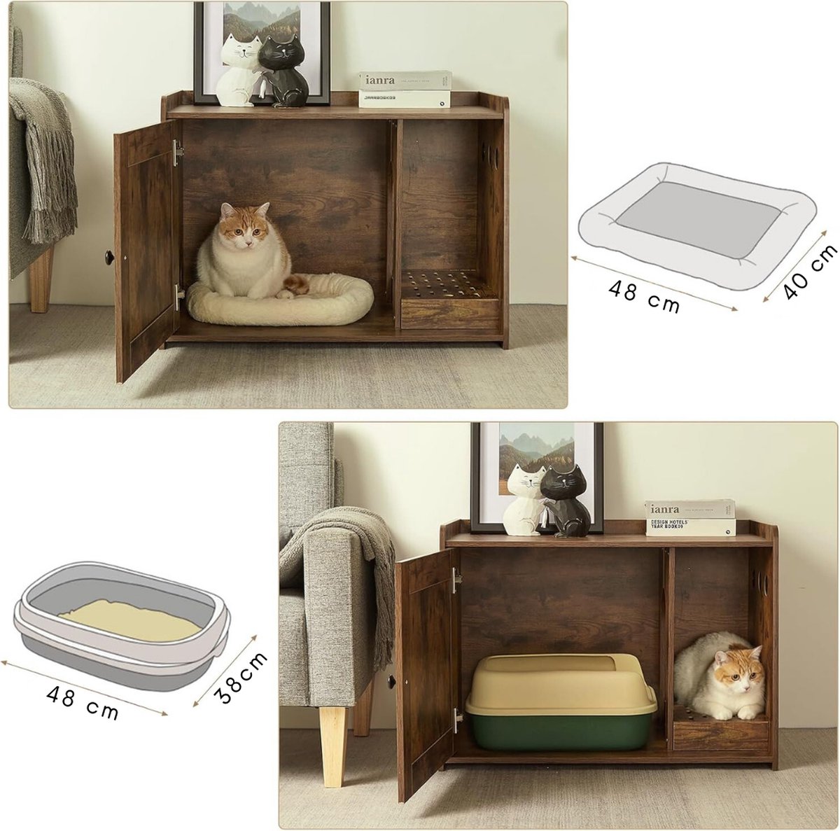 Kattenbak Kast - Kattenhuis - Kattenmand - Halmeubel – Dierenhuis - Nachtkastje - Kattenkast - Dressoir – Kattenhok - Bijzetkastje - Krabpaal - Katten Mand – Vintage Bruin