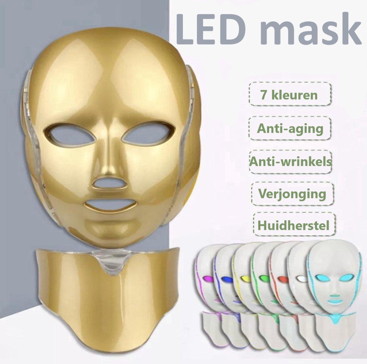 VENEUX® 7-in-1 LED-gezichtsmaskermachine – Huidverjongingsapparaat – Lichttherapielamp – Tegen rimpels, acne en puistjes – Goud