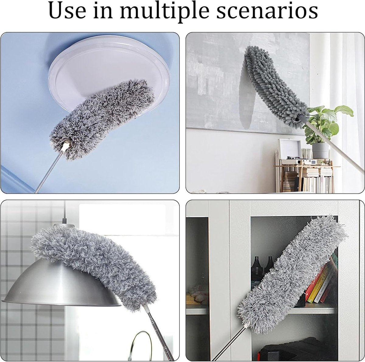 Telescopische plumeau Wasbaar voor plafond met telescoopstang Microvezelstofdoek Hoekbezem Max. lang 55-254 cm Stofbezem met telescopisch voor hoge plafonds Plafondventilator Spinnenwebben