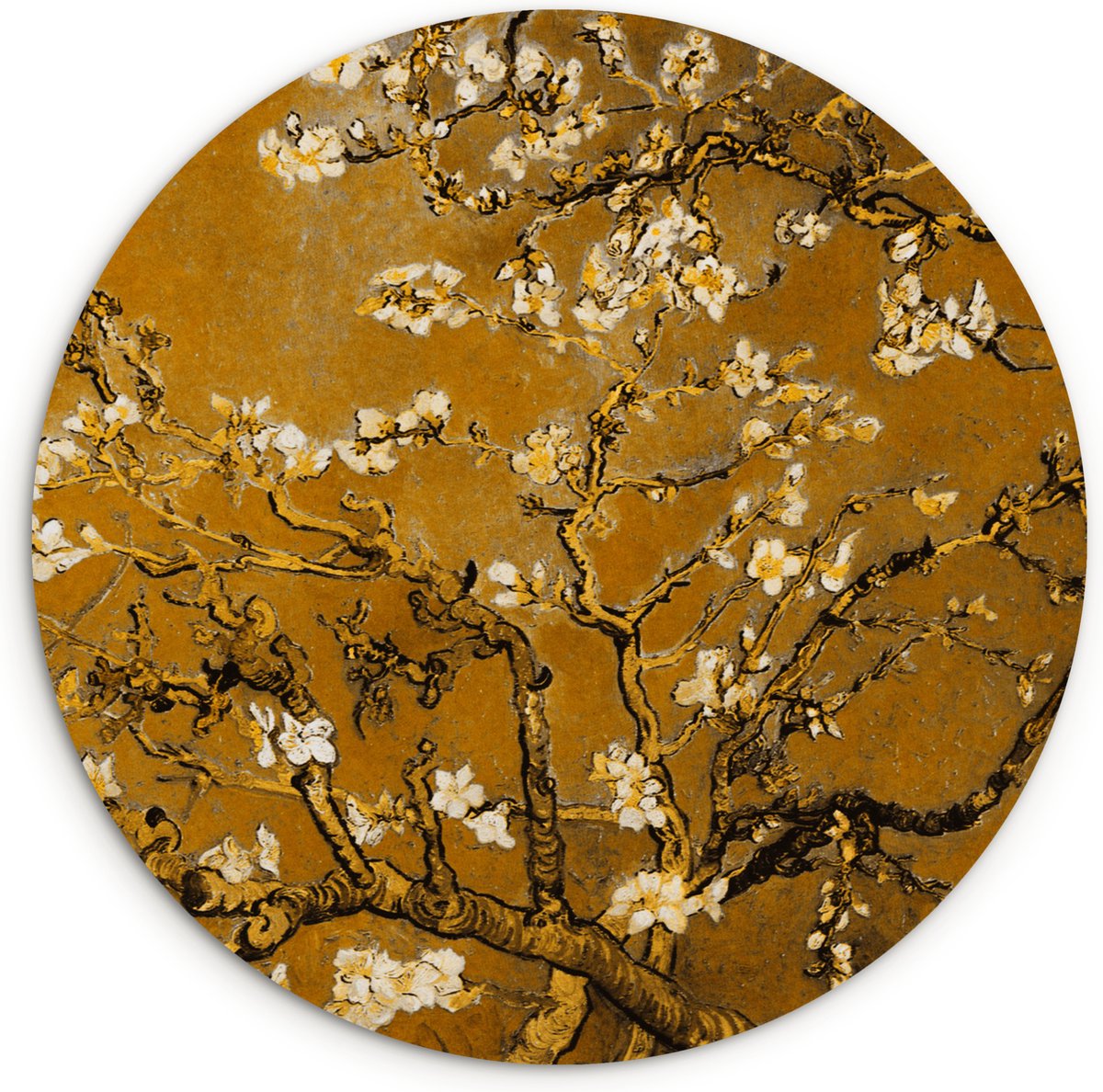 WallCircle® Wandcirkel 60x60 cm - Muurcirkel Amandelbloesem - Plant - Kunst - Van Gogh - Muurdecoratie woonkamer - Wanddecoratie slaapkamer - Kamer decoratie accessoires - Ronde schilderijen - Woonaccessoires cirkel binnen