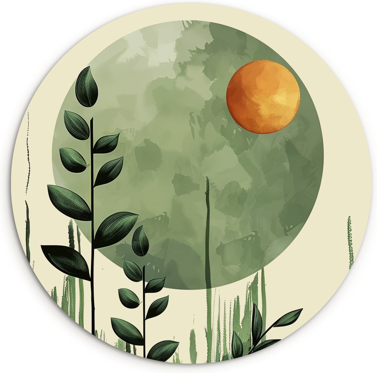 WallCircle® Wandcirkel 60x60 cm - Muurcirkel Abstract - Natuur - Kunst - Zon - Modern - Muurdecoratie woonkamer - Wanddecoratie slaapkamer - Kamerdecoratie accessoires - Ronde schilderijen - Woonaccessoires binnen cirkel