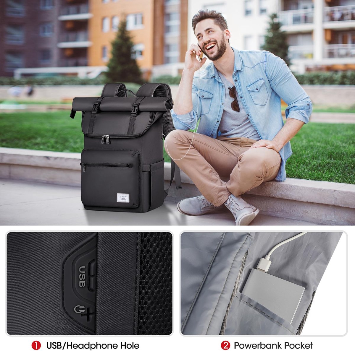 Backpack Waterproof and Durable - Laptop Compartment 17 inch with USB Charging Station - Anti-Theft - Travel Bag - School Backpack - Adjustable Backpack - Black