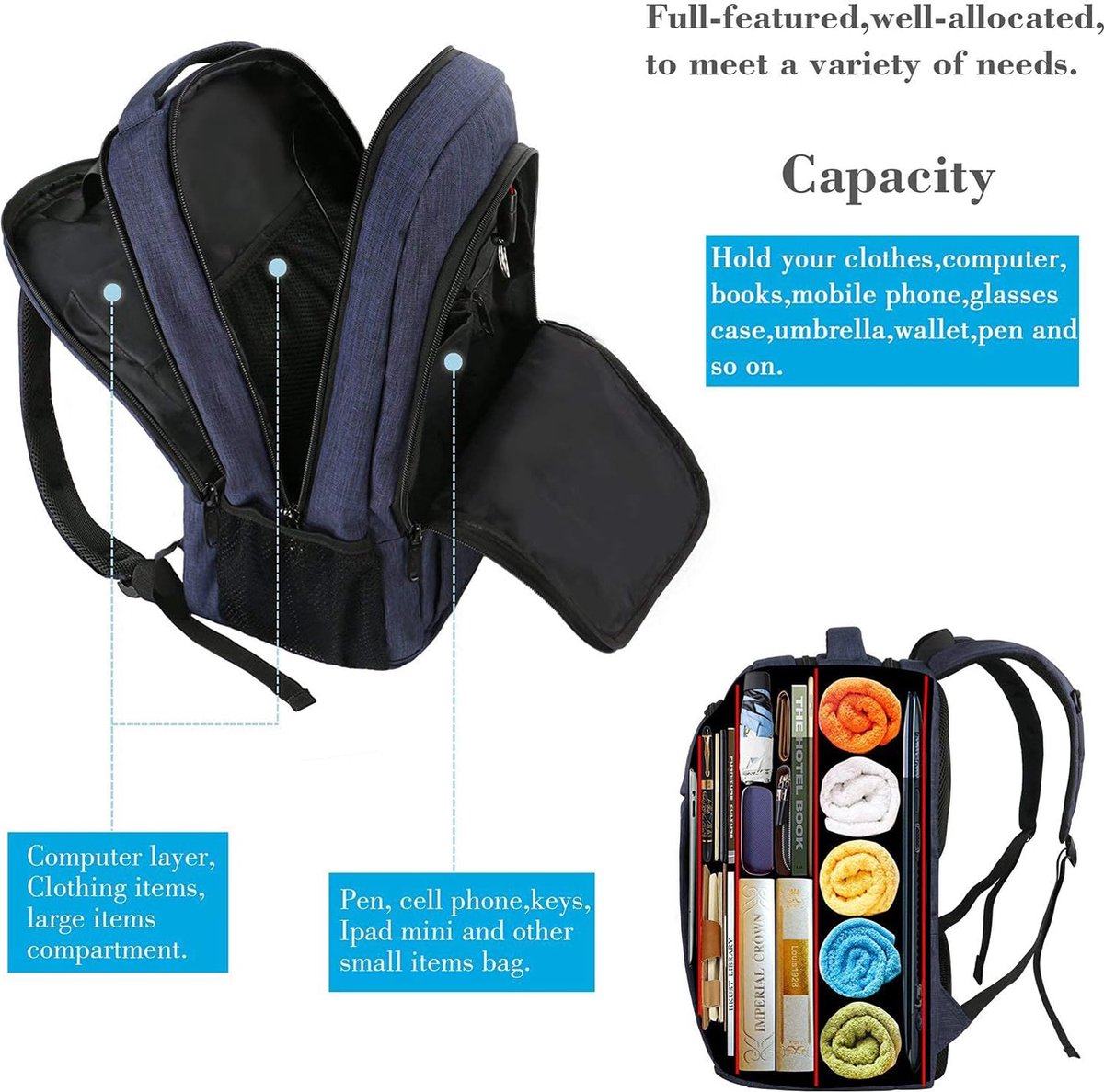 MATEIN Laptoptas voor heren, school, werk, USB-oplaadpoort, multifunctioneel, anti-diefstal, zakelijke reisrugzak, waterdichte schoolrugzak, 15,6 inch laptoprugzak