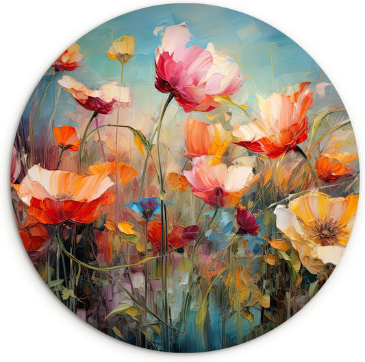 WallCircle® Wandcirkel 60x60 cm - Muurcirkel Bloemen - Watercolor - Kunst - Botanisch - Natuur - Planten - Muurdecoratie woonkamer - Wanddecoratie slaapkamer - Kamer decoratie accessoires - Ronde schilderijen - Woonaccessoires