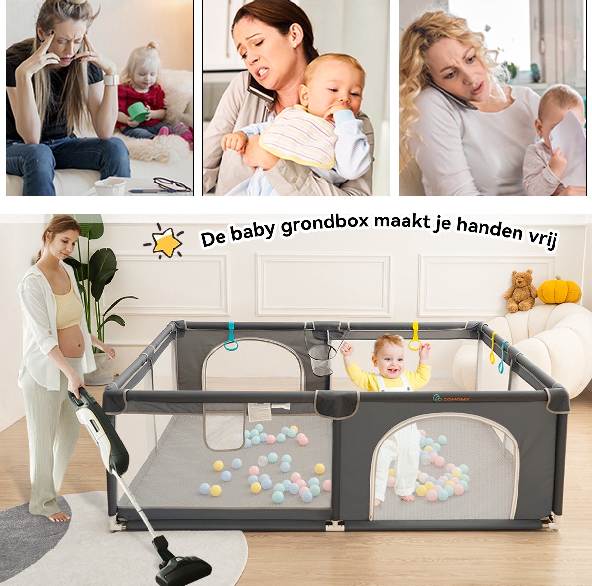Playpen - Oversized Rectangular Playpen - 180 x 150 cm - Dark Grey