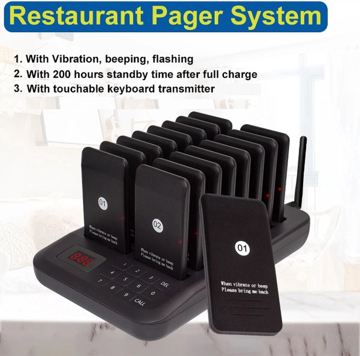 Horeca-oproepsysteem - 16 STUKS - 800m - Oproeppieper - Restaurant Pager - Draadloze Oproep Buzzer