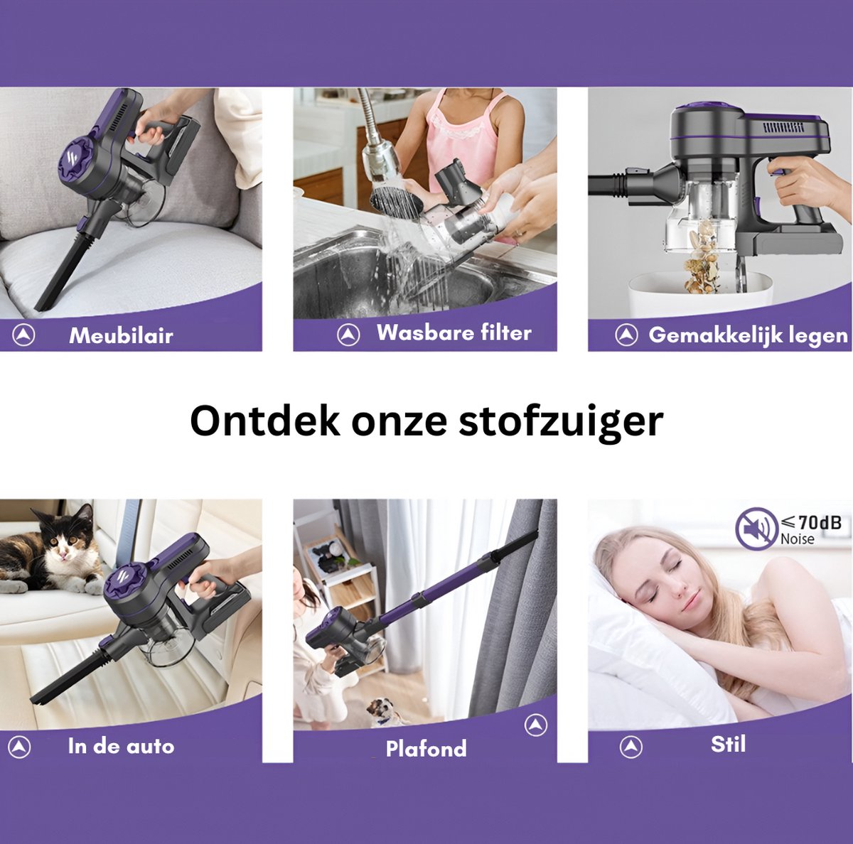 Steelstofzuiger Draadloos - Stofzuiger - Zakloos op Accu - 3 Verschillende Opzetstukken - Kruimelzuiger - 180W