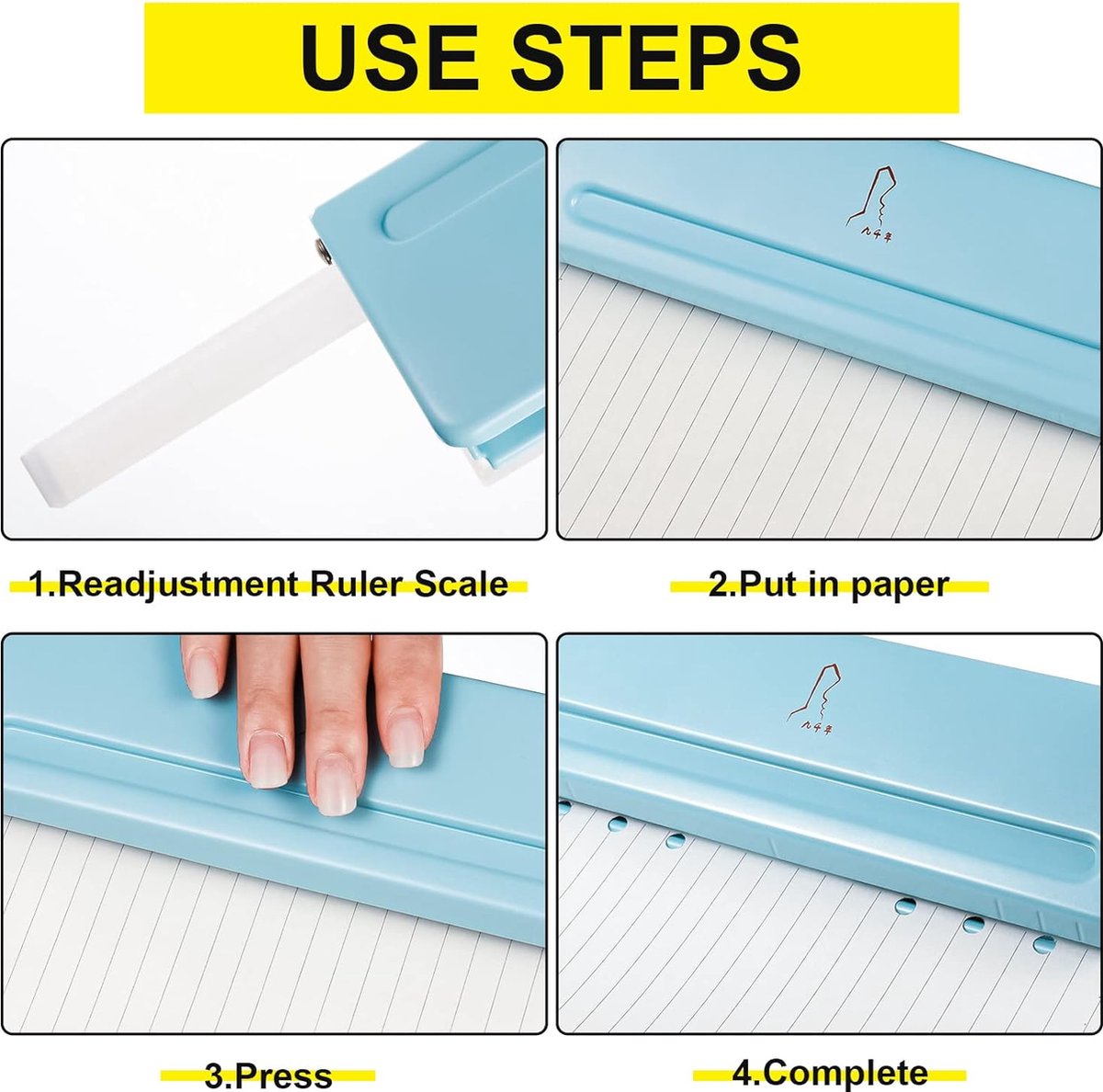 6-gaats perforator voor A4 / A5 / A6 / A7, verstelbare afstand perforator gemaakt van metalen ringbandperforator, papieren kaarten foto bindperforatormachine (blauw)