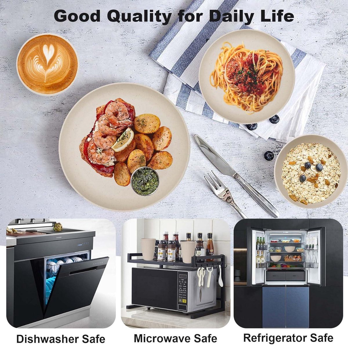 Servies Sets voor 8 Personen - Plastic Borden en Kommen Set - Herbruikbaar Servies - Magnetron en Vaatwasserbestendig - Camping Picknick Thuisfeest Dinerset - 16 stuks Borden 8 stuks Kommen 8 Borden Set 6 Personen