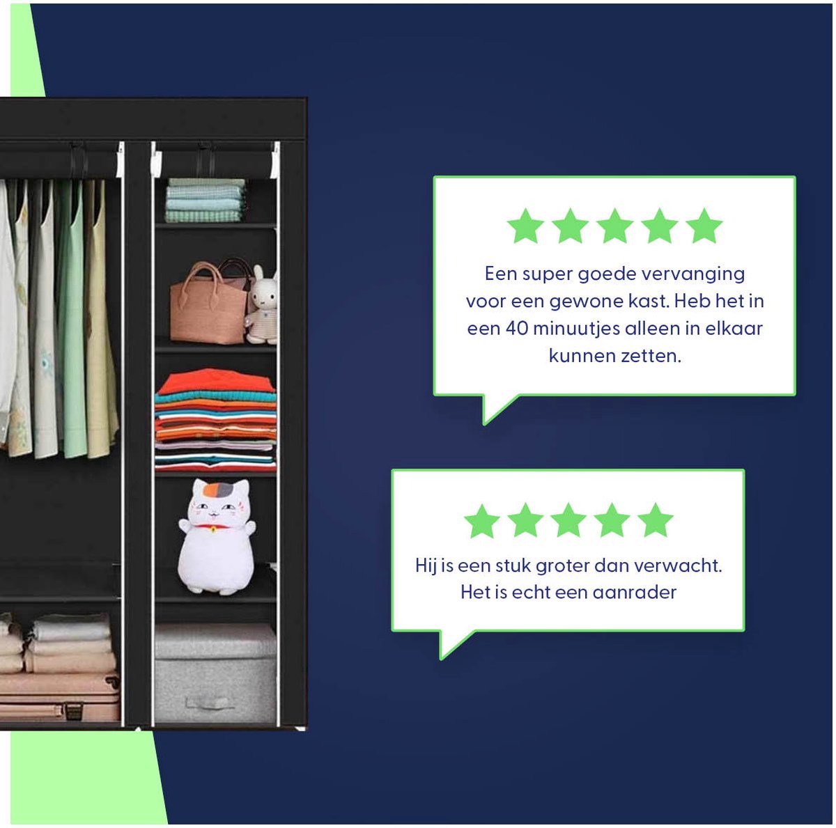 LG Life's Green Folding Wardrobe – 143x44x169CM – Clothes Rack with 12 Shelves and Hanging Rail – Fabric Wardrobe – 225KG Load Capacity – Black