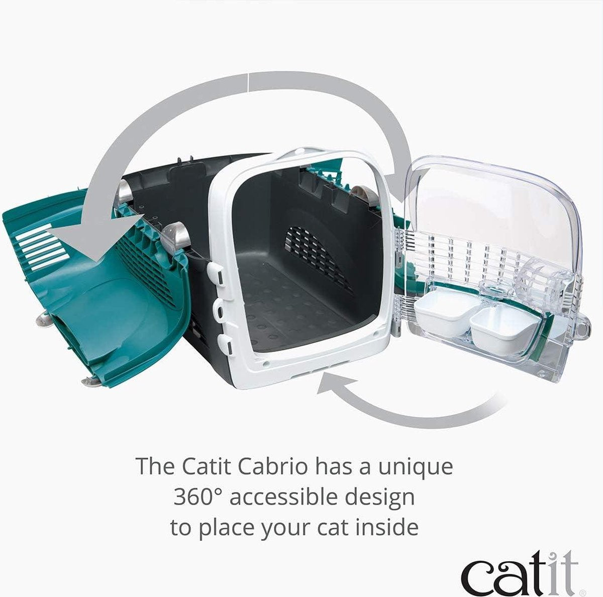 Cat Travel Basket Cabrio Carrier Transport Box for Cats - Turquoise Grey