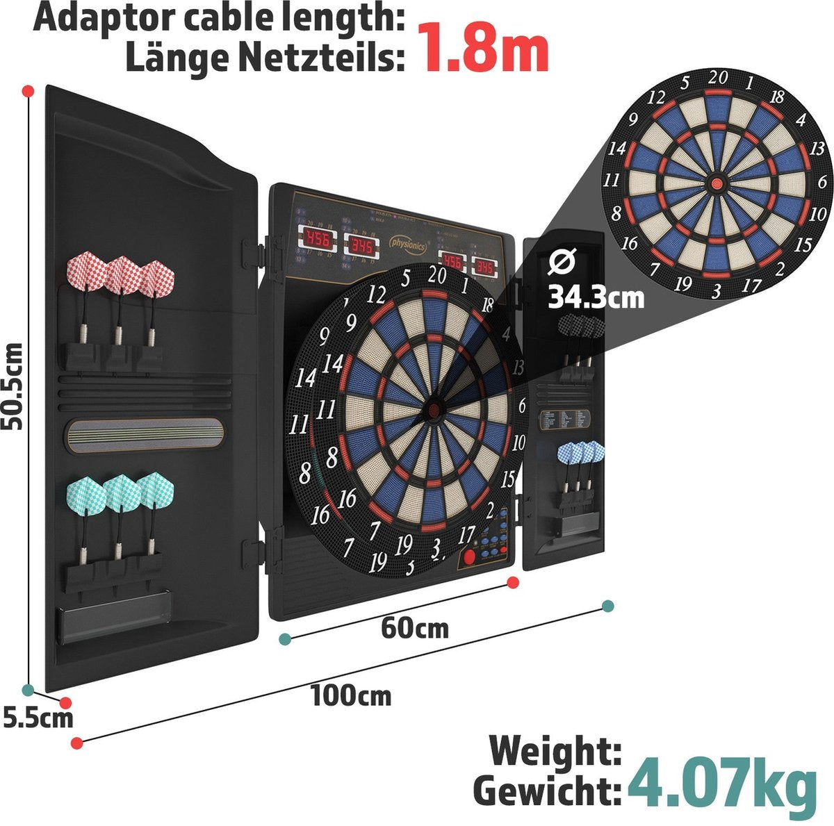 Electronic dartboard - 100 game variations - Incl 12 darts