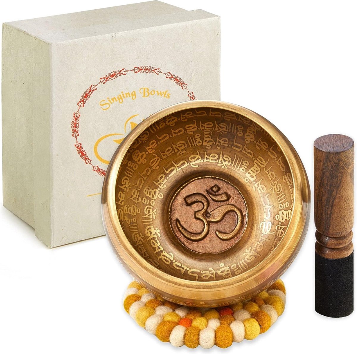 Tibetaanse Klankschaal - XXL 850g - 16cm. Grote Tibetaanse Set met Klopper en Klankschaalkussen in Lokta Papieren Geschenkdoos - Singing Bowl uit Tibet. Cadeau - Sinterklaas - Kerstmis
