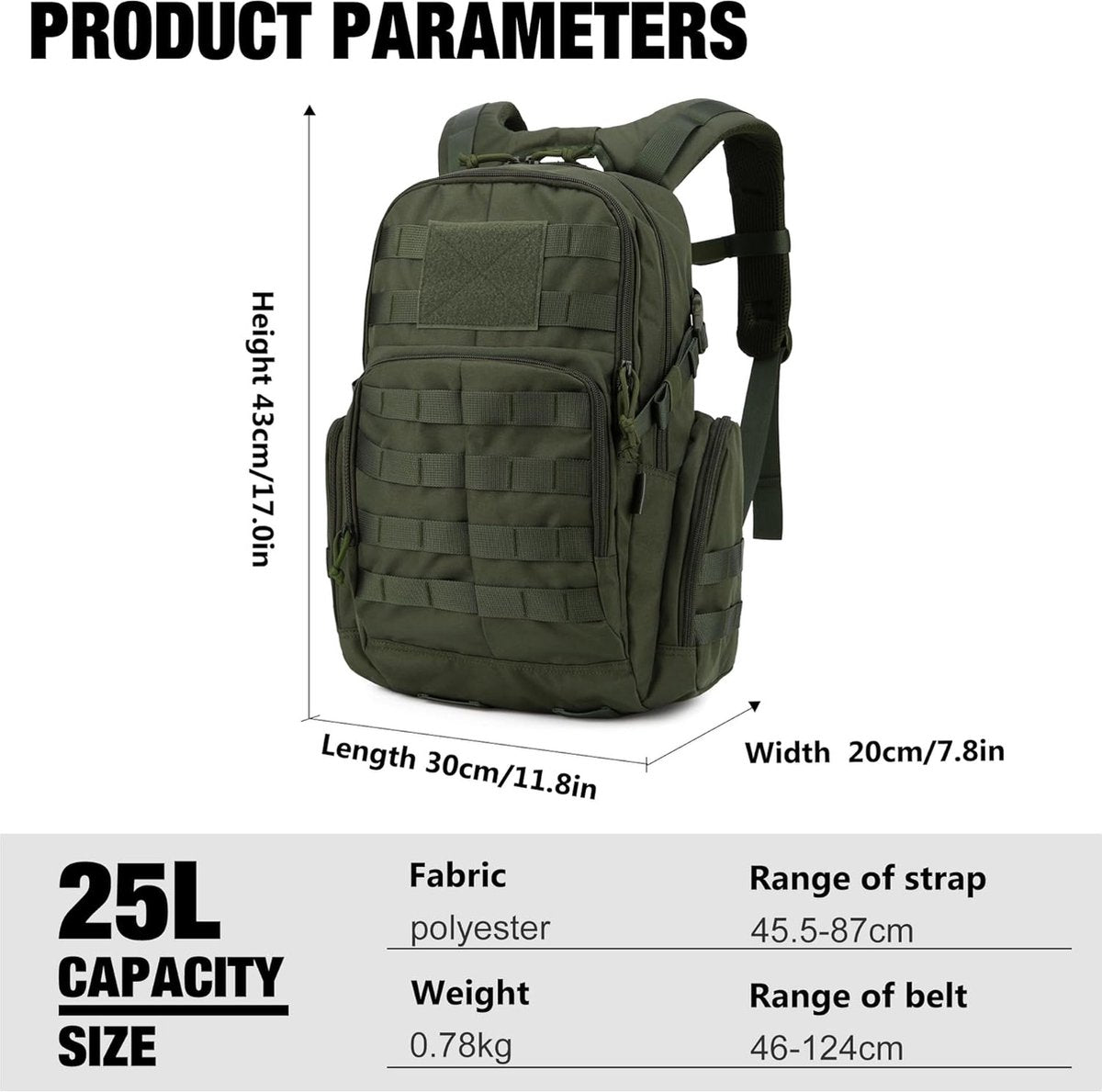 Military backpack for men, 25 l/28 l/40 litres, work, for tactical assault hiking, travel, outdoor