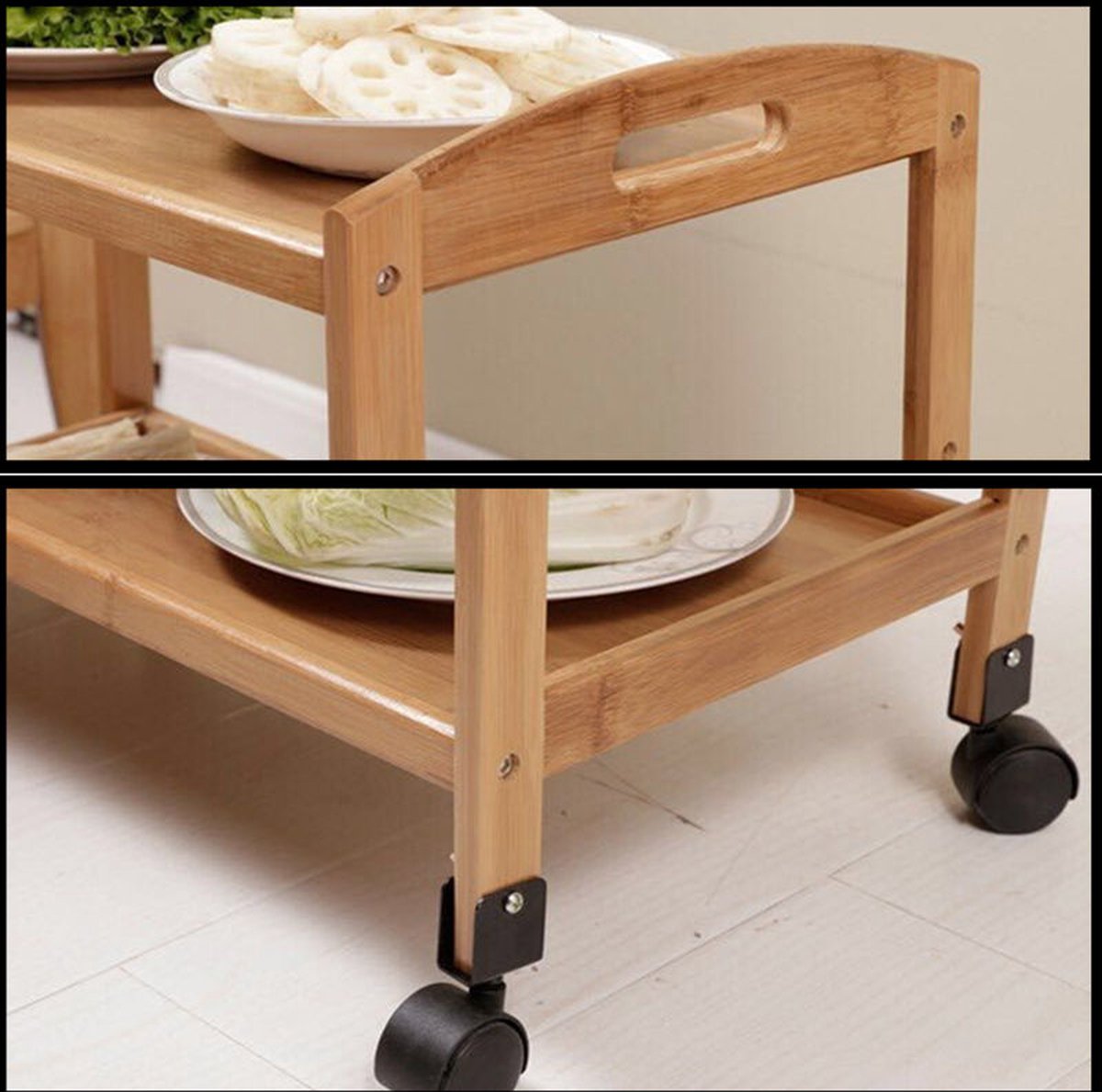 Decopatent® Keukentrolley op wieltjes - 3 laags bamboe houten keukenwagen - serveerwagen trolley met 4 wielen - keukentrolley