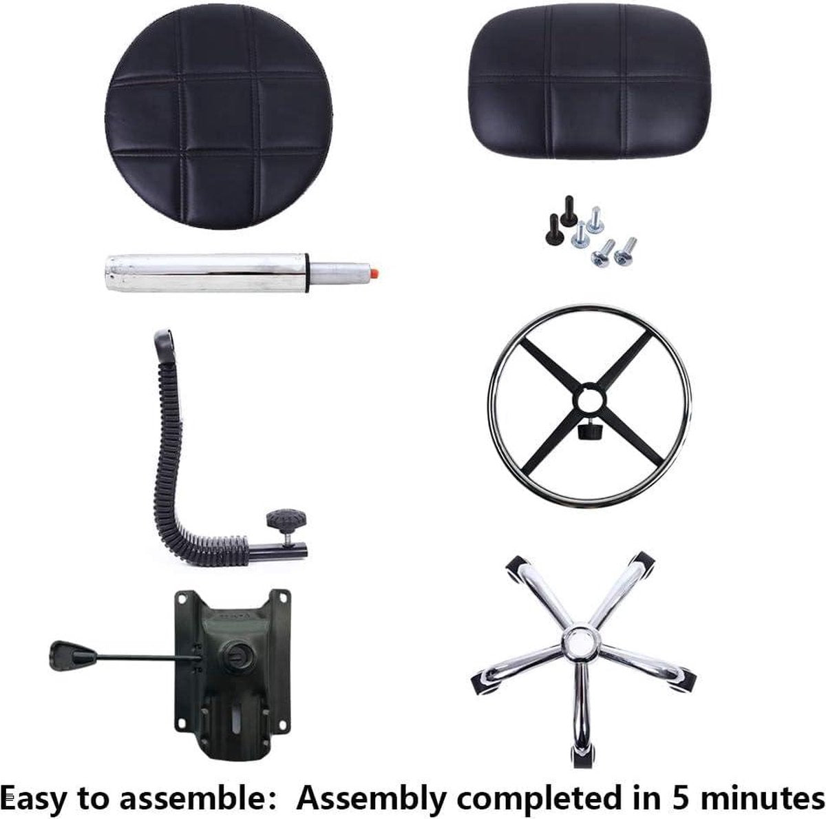 Height Adjustable Stool with Backrest - PU Leather Salon Chair with Wheels - Black