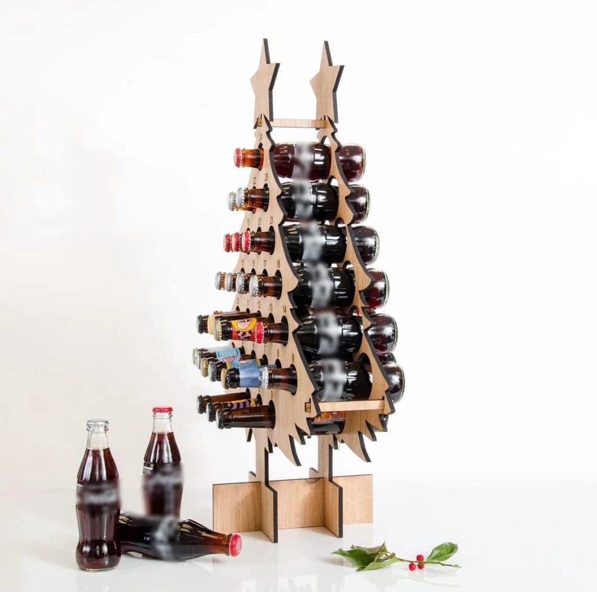 Stackable Wine Rack Advent Calendar 24 Wooden Christmas Tree Wine Holder - Christmas Wine Standing Organizer - Storage Shelf - Countertop Organizer
