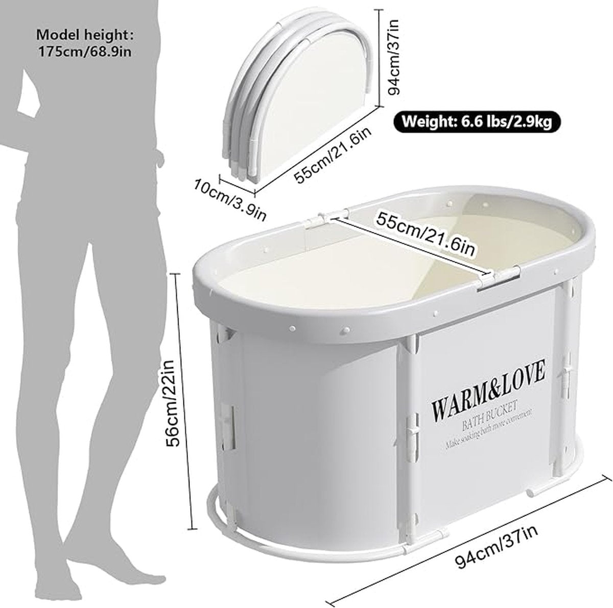 Bathtub - Foldable Bathtub - Mobile Bathtub - Ideal for small bathrooms - Ice bath - Hot bath