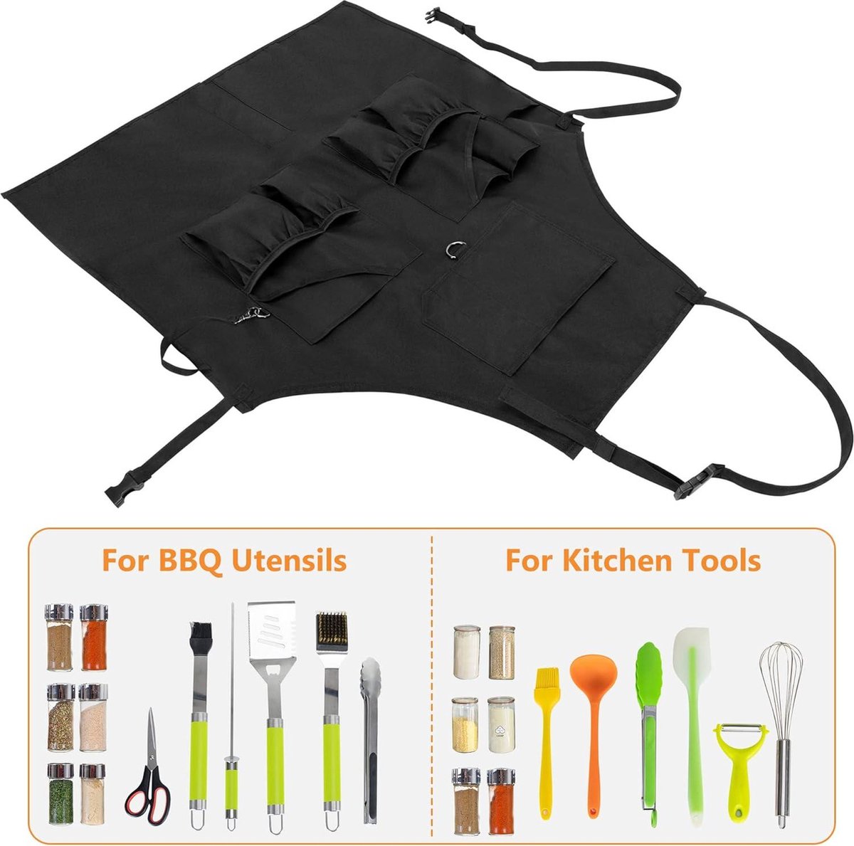 Grillschort met zakken en verstelbare banden voor mannen en en vrouwen - Geschikt voor BBQ, koken, schilderen en timmeren