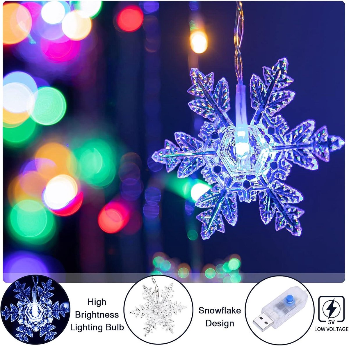 Christmas Lights Window 2 meter x 1 meter - 104 LEDs - Snowflake Light Curtain - Fairy Lights for Indoors - Parties or Bedroom