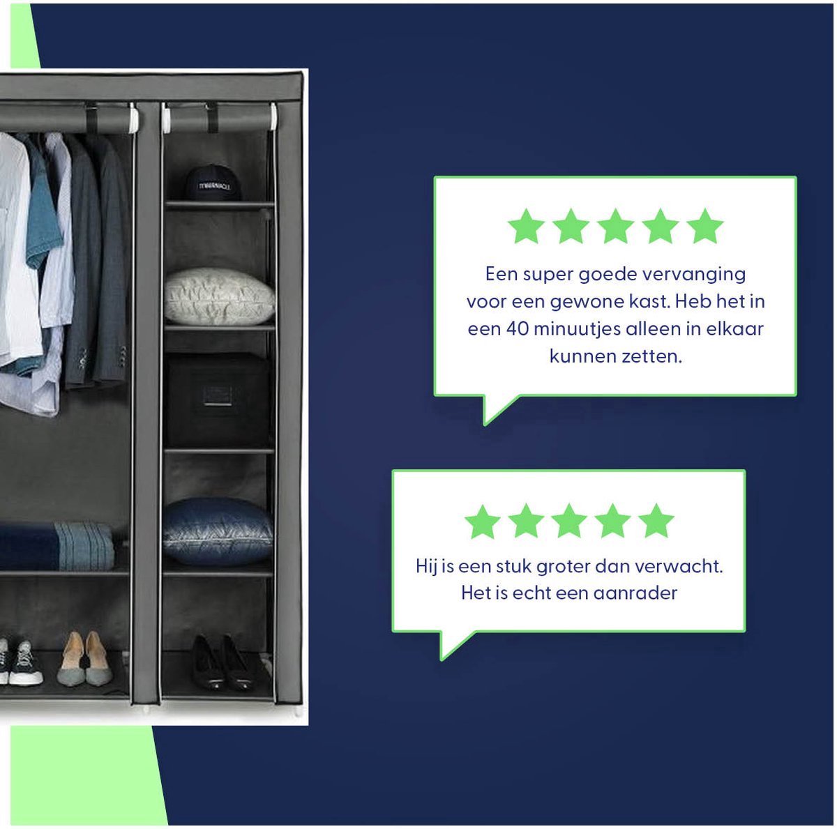 LG Life’s Green Folding Wardrobe – 143x44x169CM – Clothes Rack with 12 Shelves and Hanging Rail – Fabric Wardrobe – 225KG Load Capacity – Grey