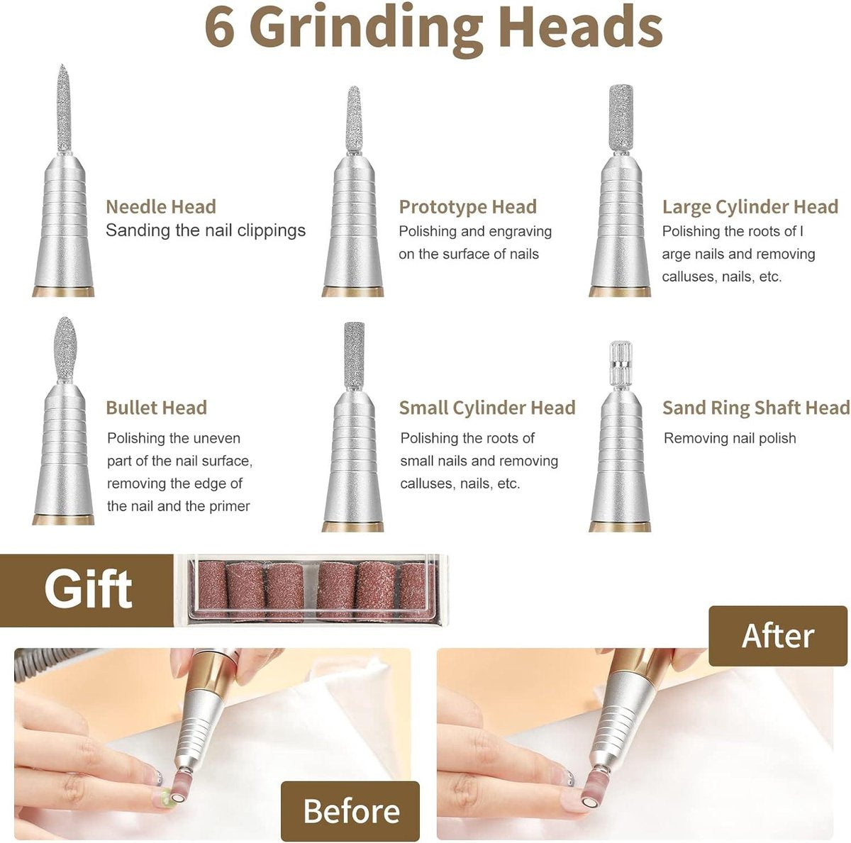 AISEELY Elektrische Nagelfrees - Nagelvijl Manicureset - Nagelboor Kit - 30.000 tpm - Instelbare Snelheid - Veilig voor Beginners en Professionals - Goud