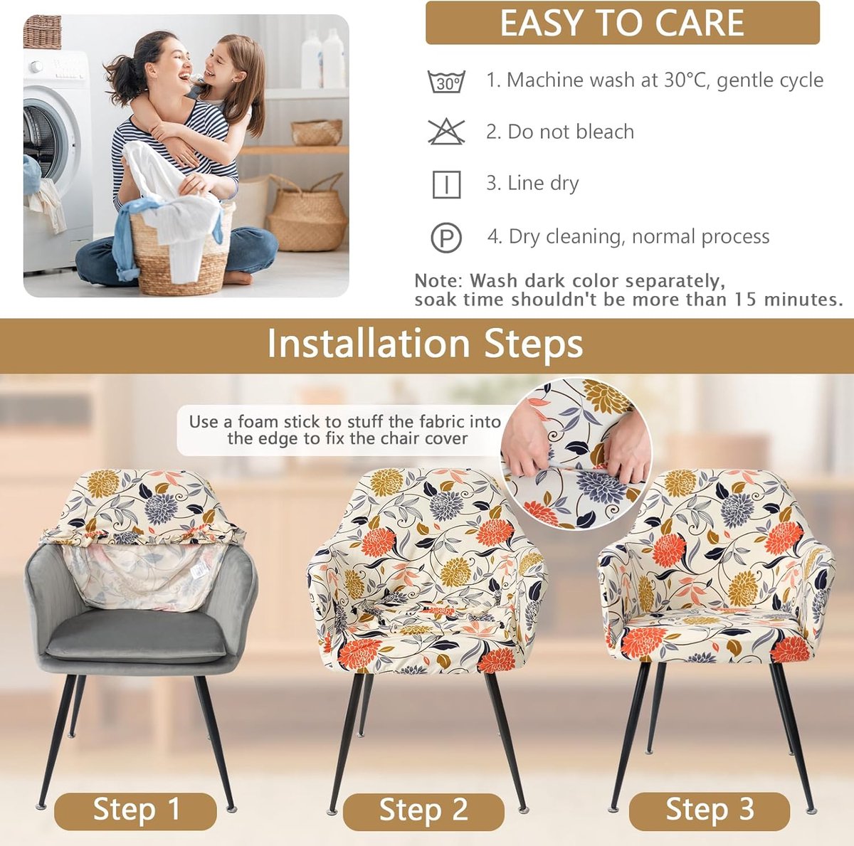 Stoelhoezen, rekbare stoelhoes, set van 2, kantelbare stoelen met armleuningen, afneembare hoes voor bureaustoelen, eetkamerstoelen, make-uptafel, stoel, keukenstoelen