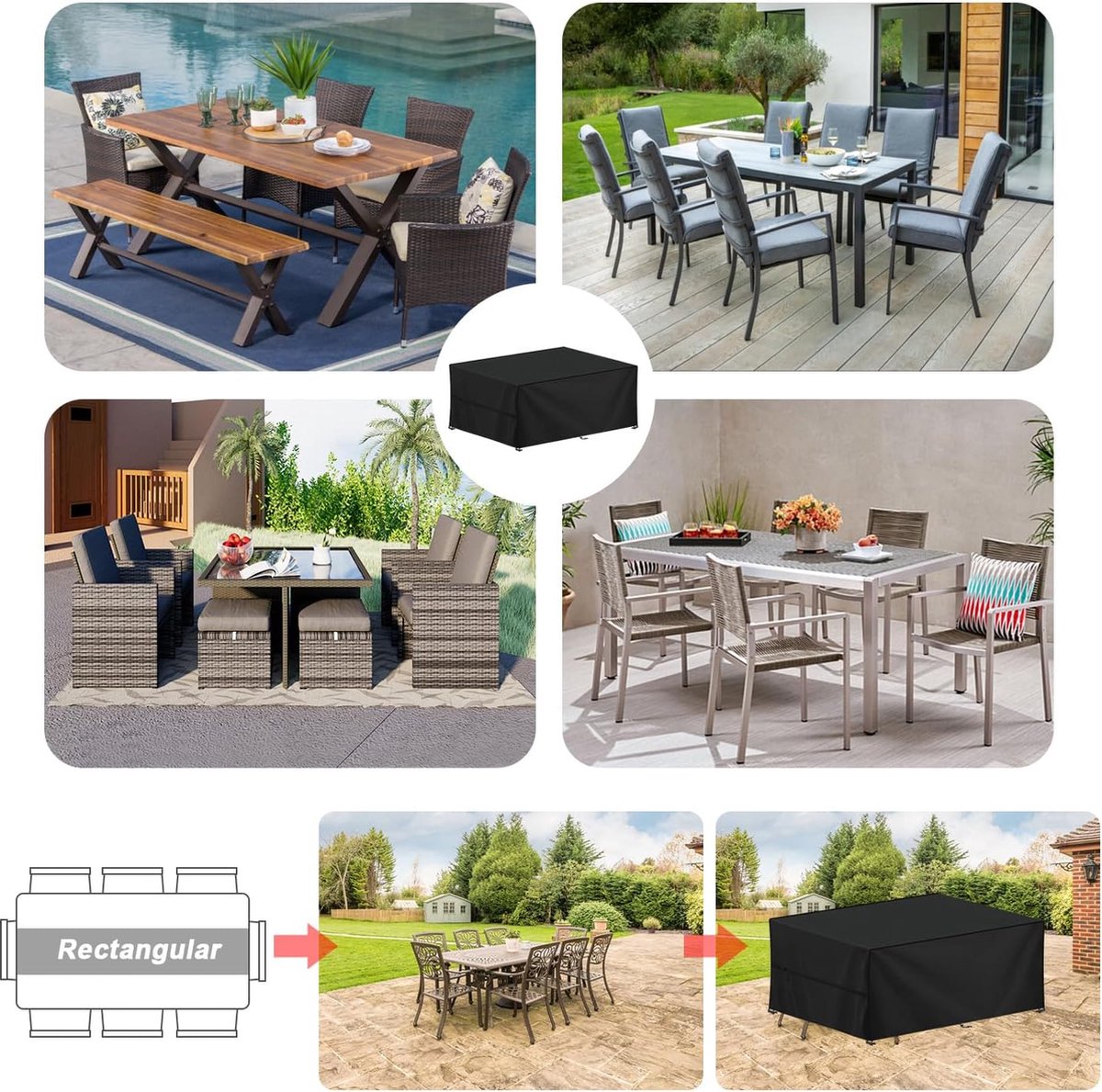 Garden furniture cover for garden tables, 240 x 120 x 75 cm, lounge furniture cover, waterproof garden furniture tarpaulin, winter-proof, 420D Oxford covers for tables, chairs,