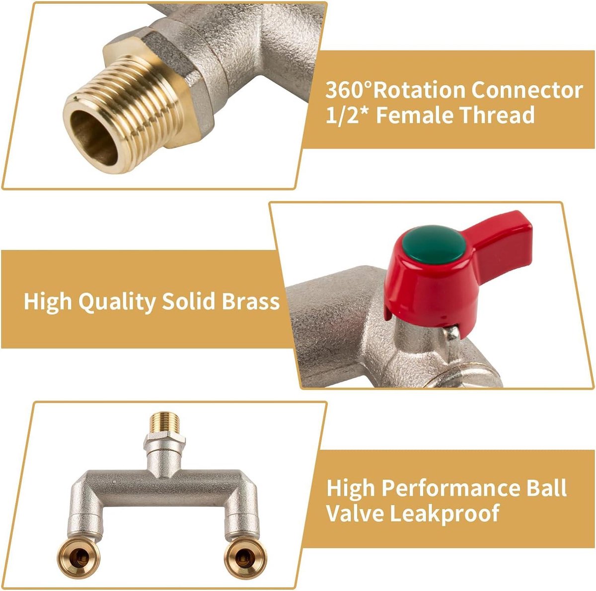 Double tap T-distributor 1/2 inch for garden and and washing machine - with 2 3/4 inch BSP garden hose tap connection Outside tap