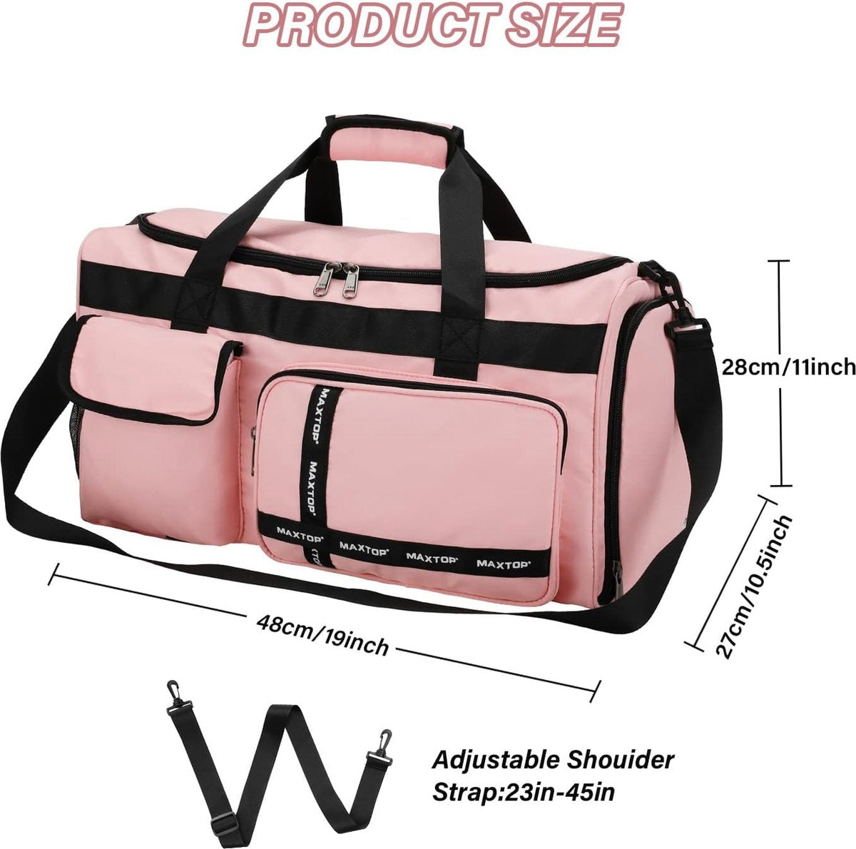 Travel Bag for Women with Shoe Compartment, Large Capacity and Wet/Dry Separation, Pink